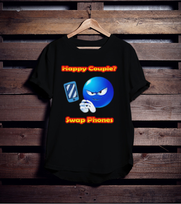 Happy Couple? Swap Phones Blue Emoji T-Shirt