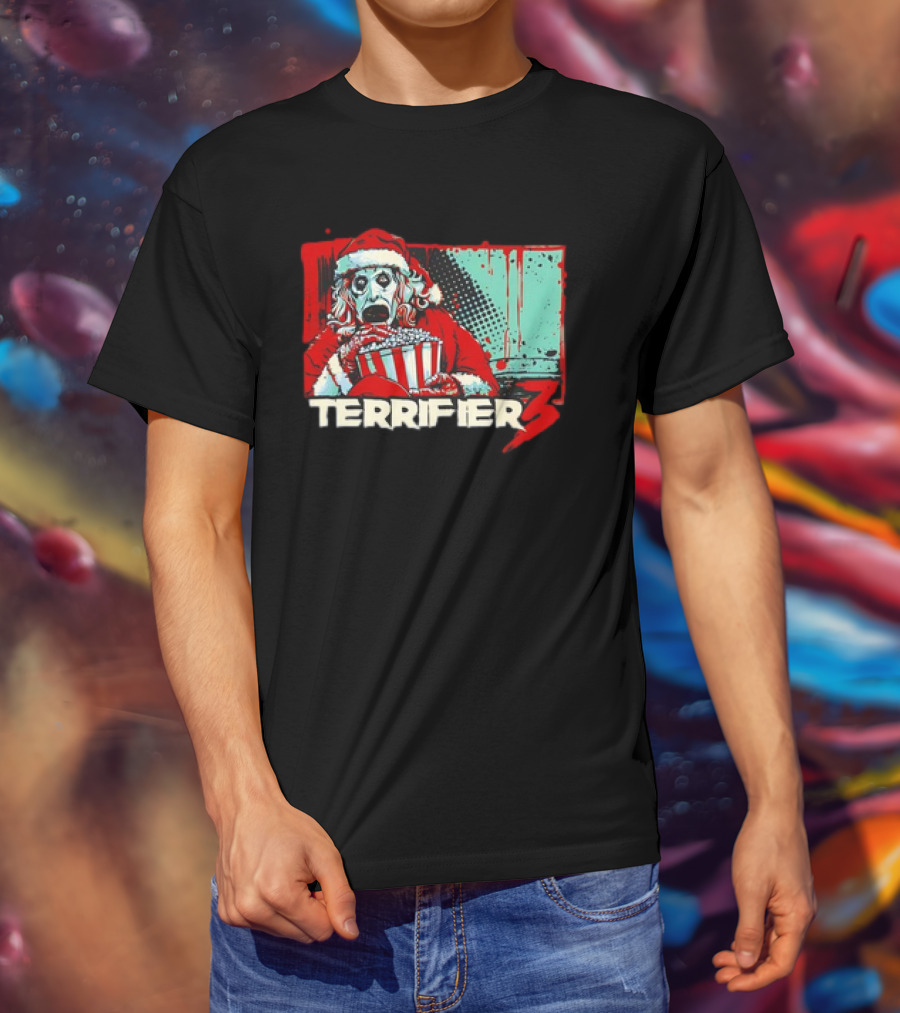 Terrifier 3 Santa Popcorn Horror Scene T-Shirt