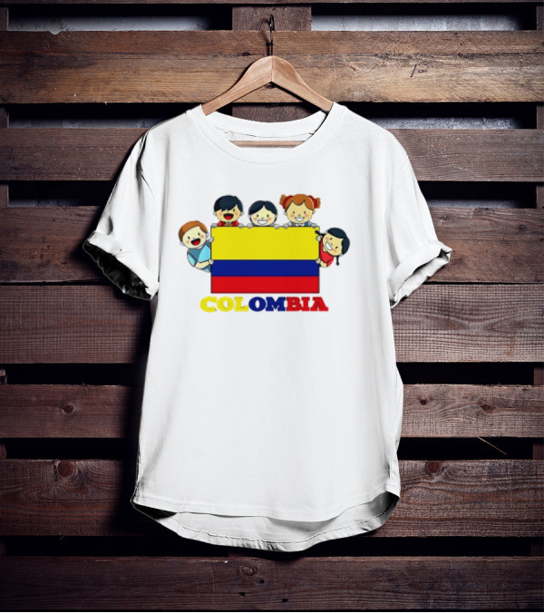 Colombia Flag Hispanic Heritage Month Cartoon Kids Colombian Flag T-Shirt