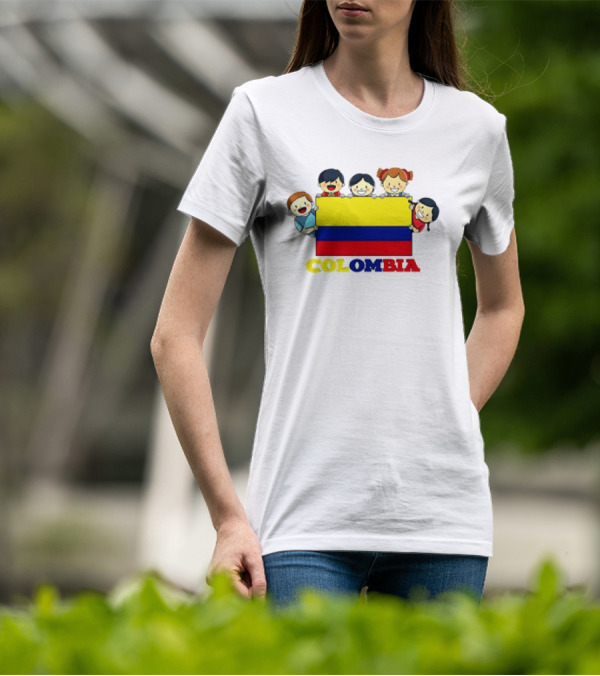 Colombia Flag Hispanic Heritage Month Cartoon Kids Colombian Flag T-Shirt