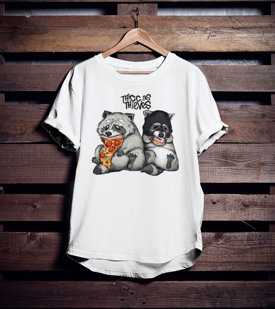 Thicc As Thieves Raccoon Eat Pizza And Donut T-Shirt