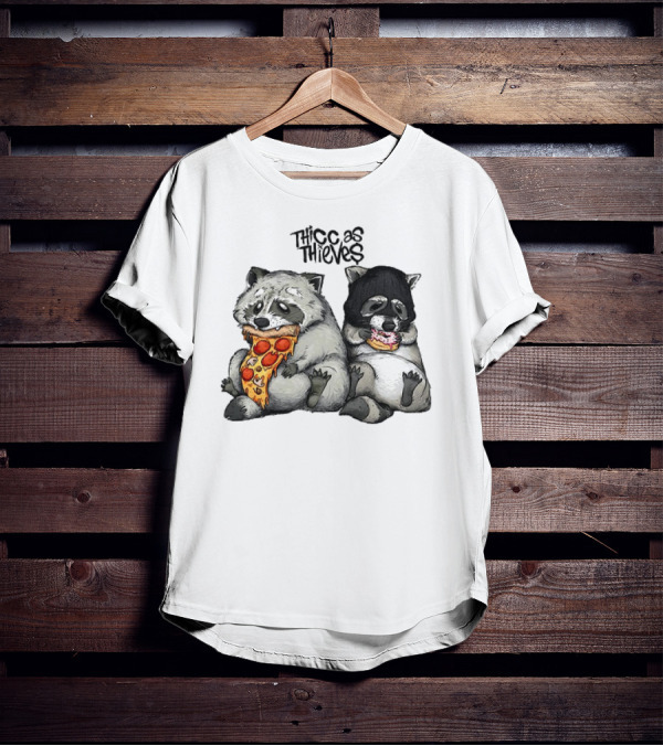 Thicc As Thieves Raccoon Eat Pizza And Donut T-Shirt
