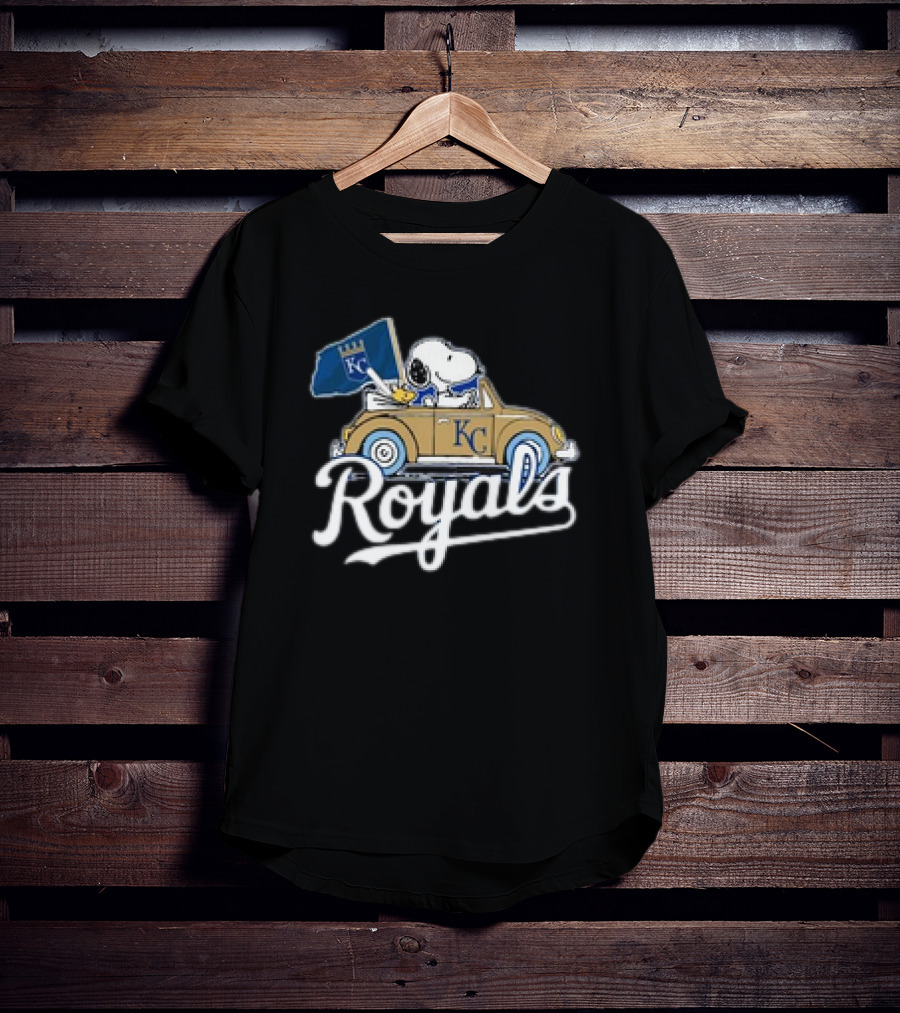 Kansas City Royals Snoopy Woodstock Car KC Flag T-Shirt