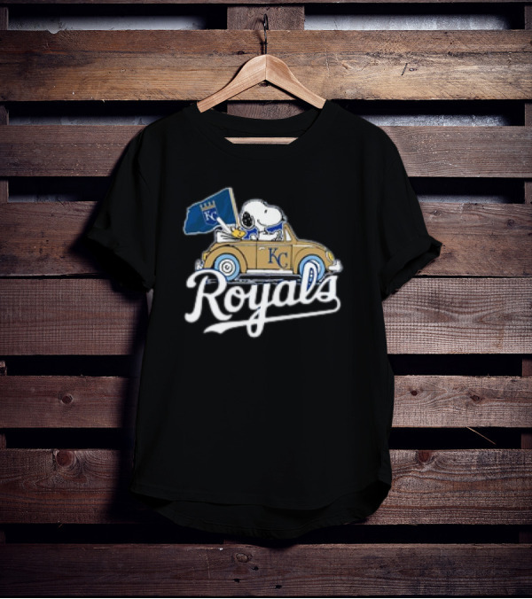 Kansas City Royals Snoopy Woodstock Car KC Flag T-Shirt