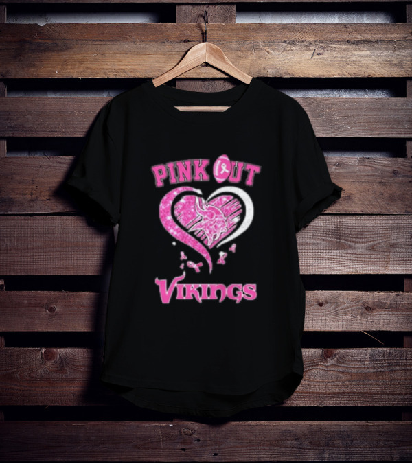 Minnesota Vikings Pink Out Heart Breast Cancer Awareness T-Shirt