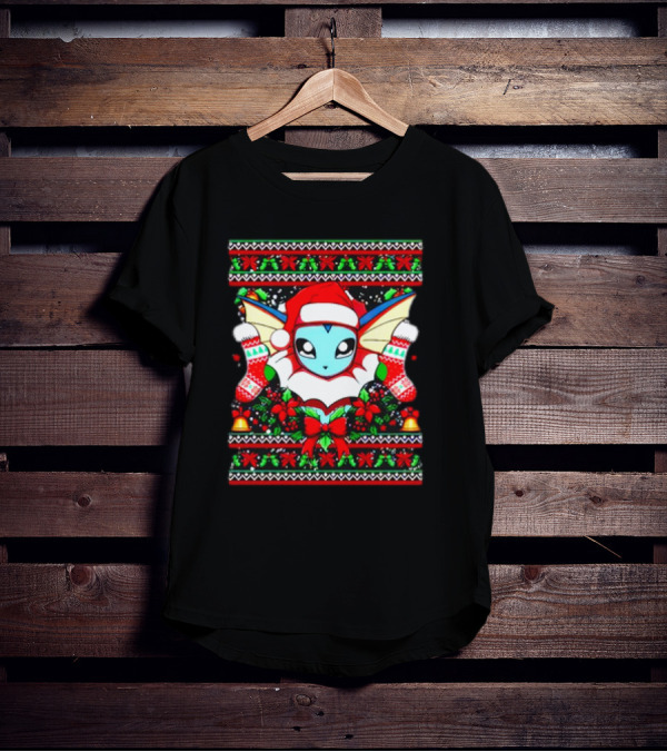 Vaporeon Santa Hat Christmas Pokemon Character Anime Holiday T-Shirt