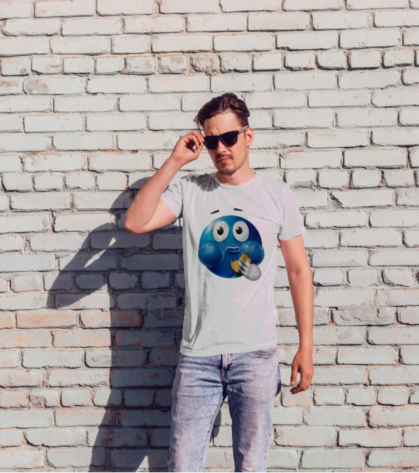 Blue Emoji With Cookie Meme T-Shirt