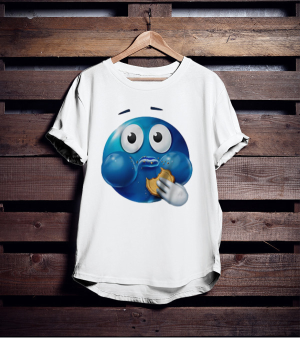 Blue Emoji With Cookie Meme T-Shirt