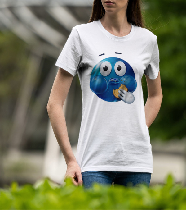 Blue Emoji With Cookie Meme T-Shirt