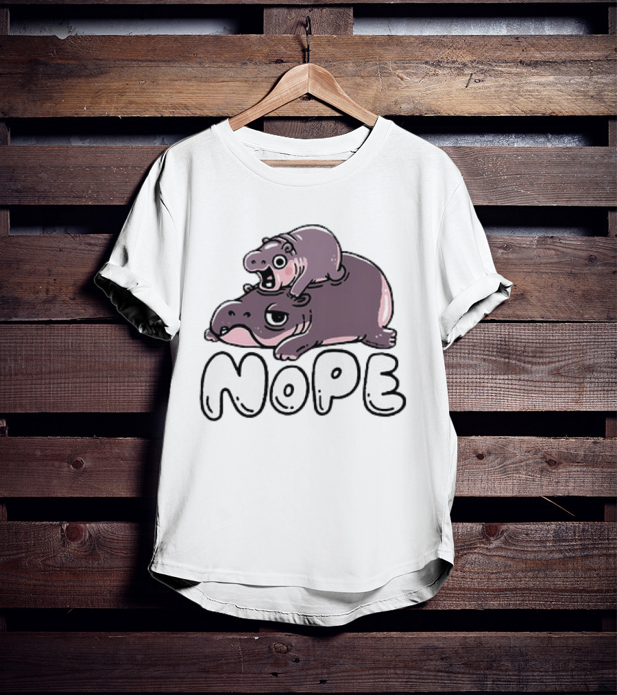 Moo Deng Cute Hippo With Baby Nope T-Shirt