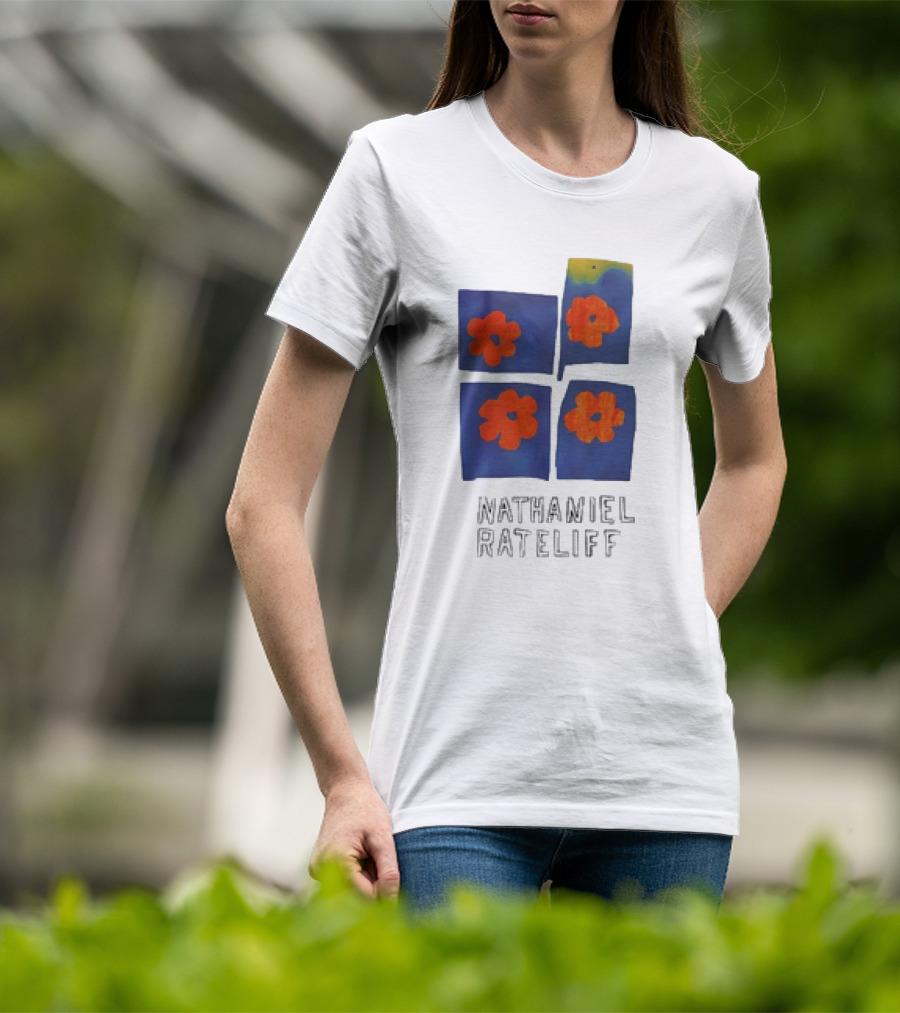 Nathaniel Rateliff Blue Squares Orange Flowers T-Shirt
