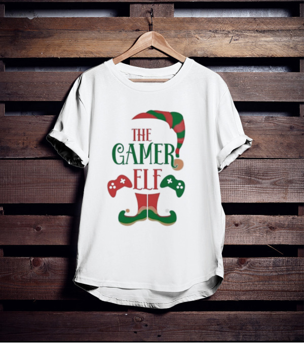 The Gamer Elf With Christmas Hat And Controllers T-Shirt