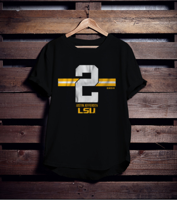 LSU Football Justin Jefferson 2 Stripe Number LSU T-Shirt