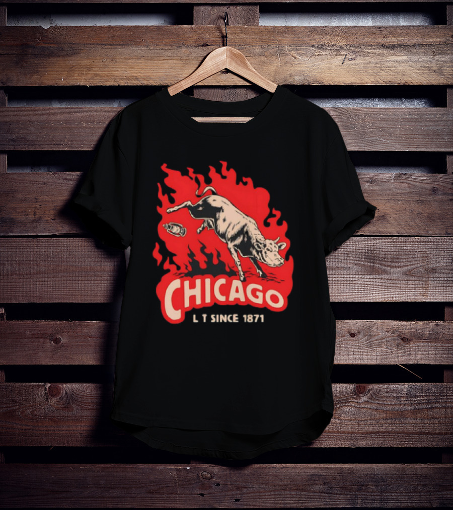 Chicago Lit Since 1871 Kicking Cow Flame T-Shirt