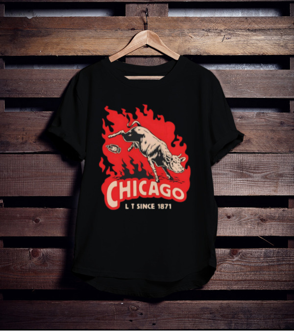 Chicago Lit Since 1871 Kicking Cow Flame T-Shirt