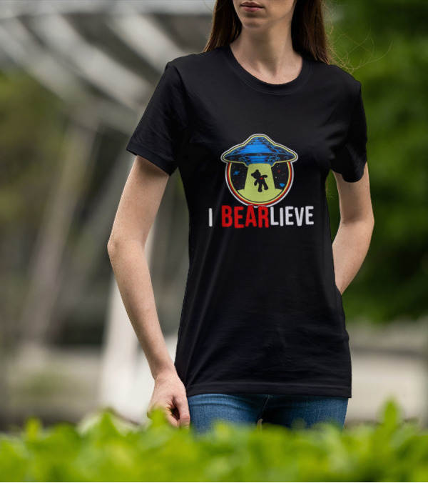 UFO I BEARlieve Alien Abduction Bear Spaceship T-Shirt