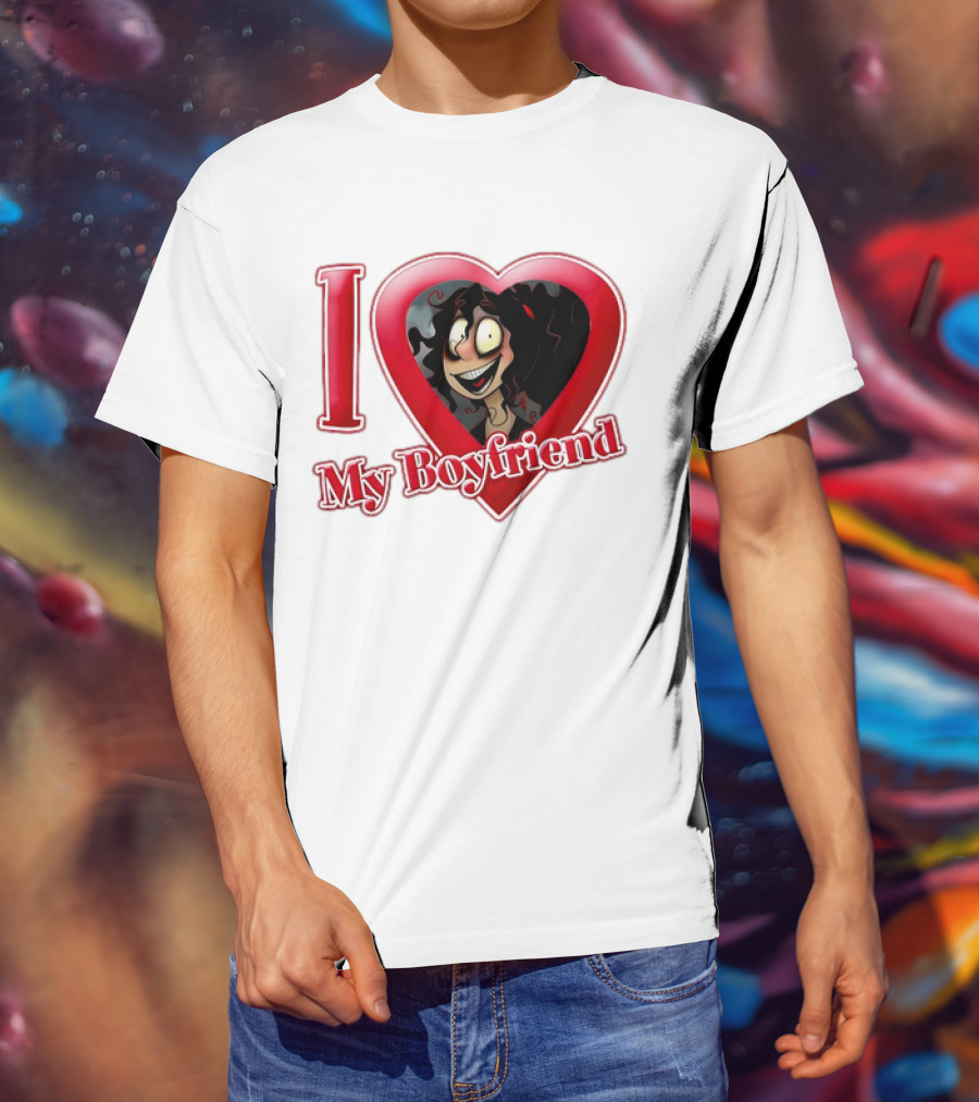 I Love My Boyfriend Heart Cartoon Face T-Shirt