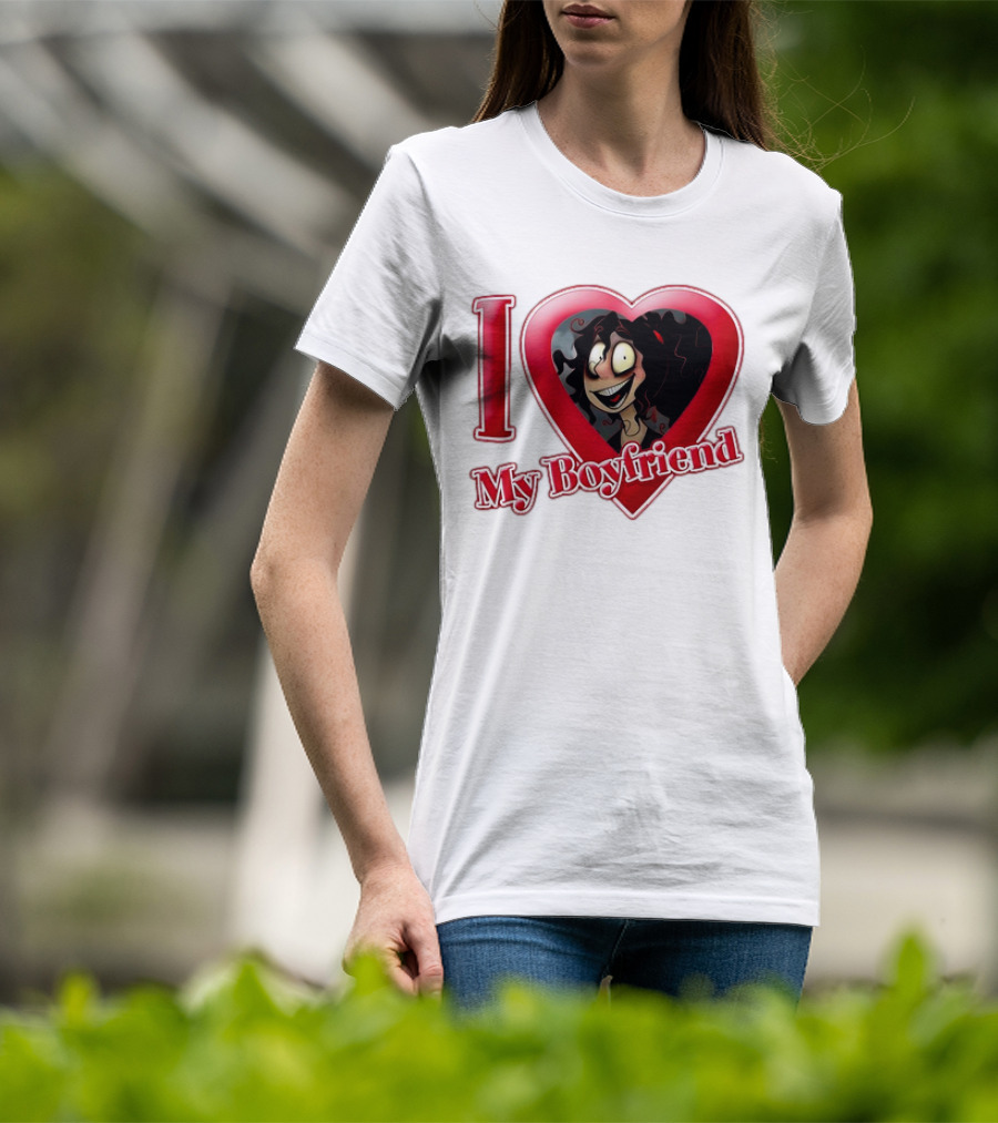 I Love My Boyfriend Heart Cartoon Face T-Shirt