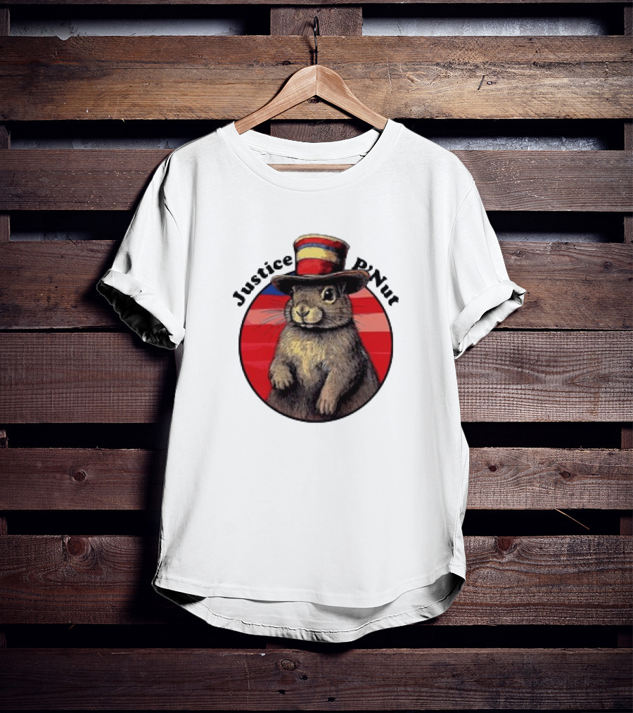 Justice P’Nut Squirrel Wearing Vintage Hat With Red Blue Stripes T-Shirt
