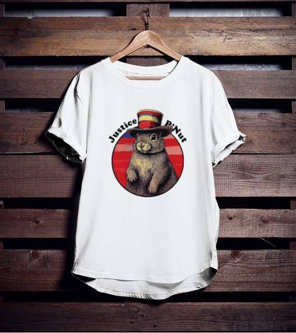 Justice P’Nut Squirrel Wearing Vintage Hat With Red Blue Stripes T-Shirt