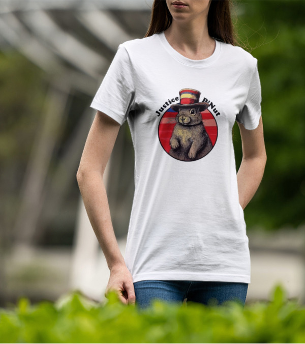 Justice P’Nut Squirrel Wearing Vintage Hat With Red Blue Stripes T-Shirt