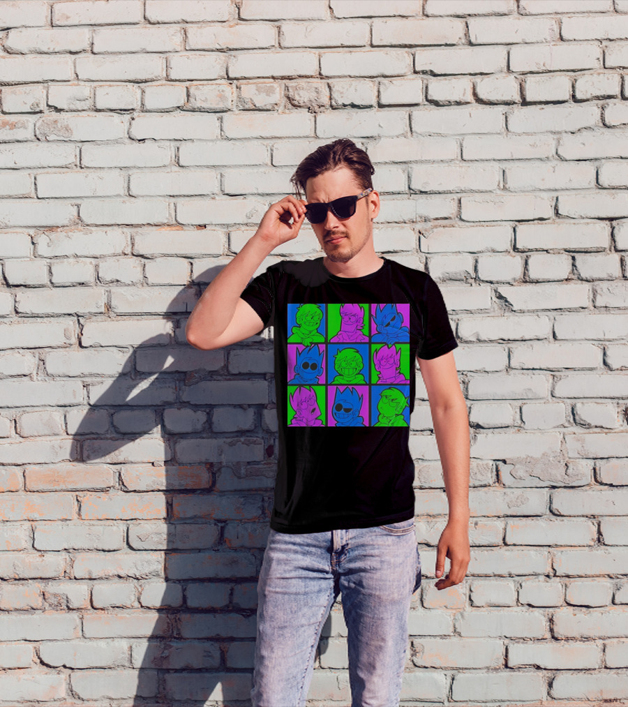 Eddsworld Sharkrobot Colorful Cartoon Characters 9-Panel Grid Pop T-Shirt