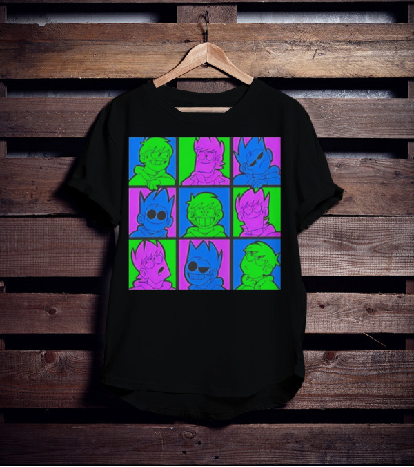 Eddsworld Sharkrobot Colorful Cartoon Characters 9-Panel Grid Pop T-Shirt