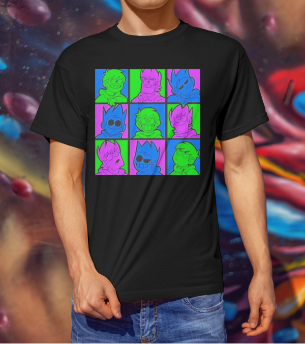 Eddsworld Sharkrobot Colorful Cartoon Characters 9-Panel Grid Pop T-Shirt