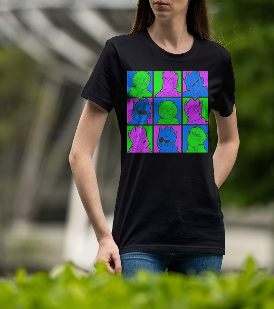 Eddsworld Sharkrobot Colorful Cartoon Characters 9-Panel Grid Pop T-Shirt