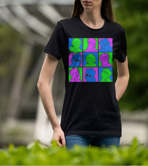 Eddsworld Sharkrobot Colorful Cartoon Characters 9-Panel Grid Pop T-Shirt