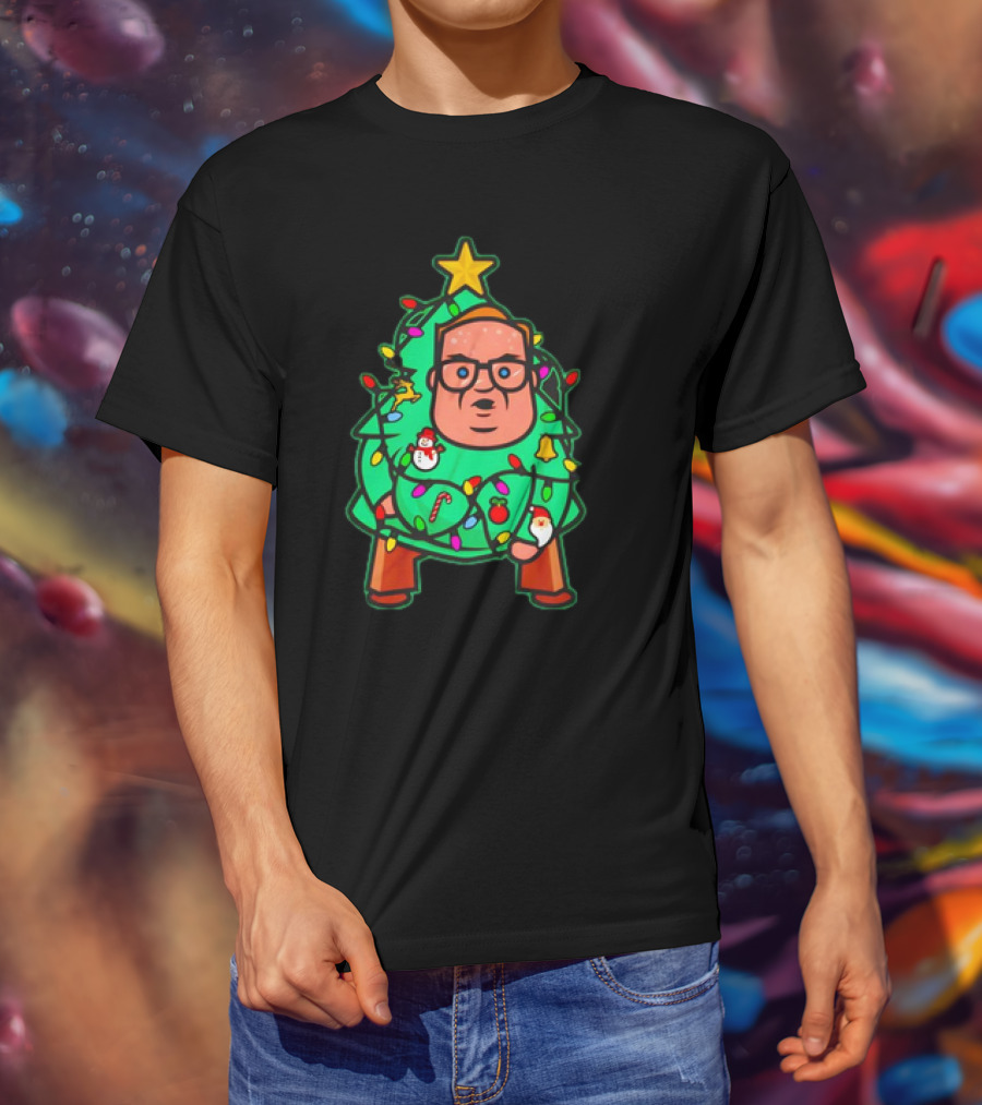 Foley Christmas Tree Lights Cartoon Character With Star And Decorated Ornaments T-Shirt
