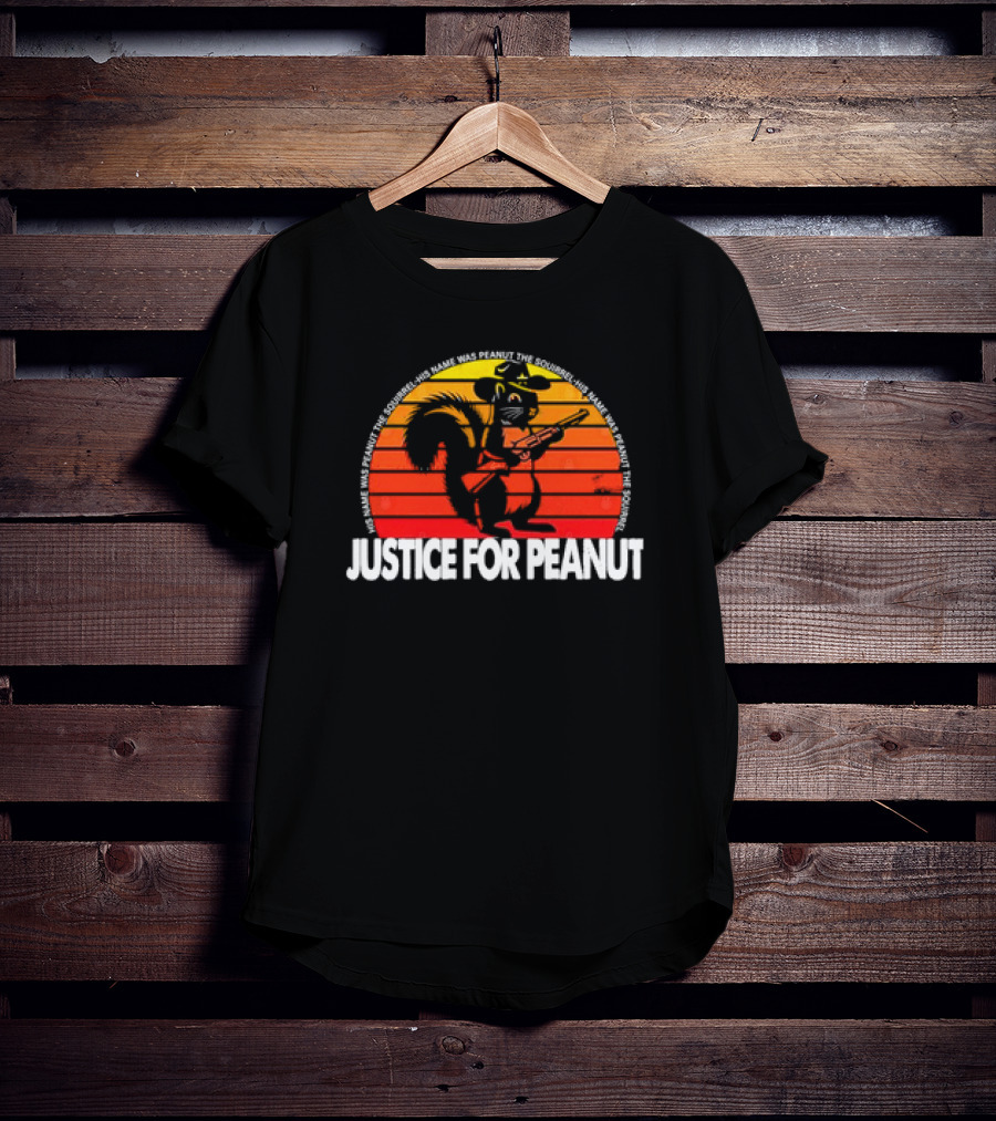 Justice For Peanut His Name Was Peanut The Squirrel Retro Sunset Squirrel With Hat And Gun T-Shirt