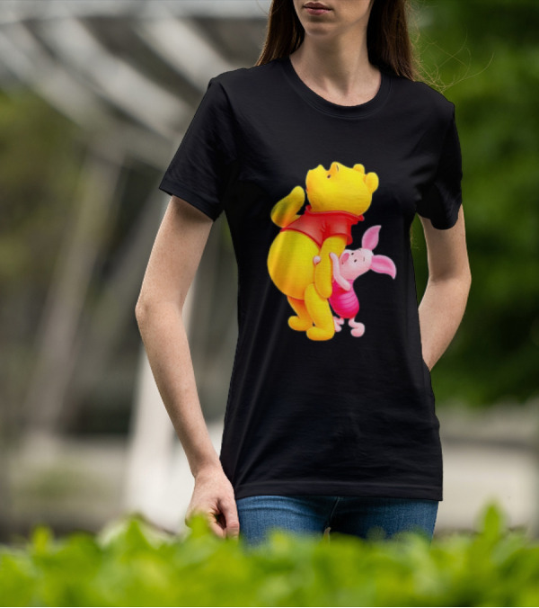 Winnie The Pooh And Piglet Best Friends Forever Hugging Playful Moment T-Shirt