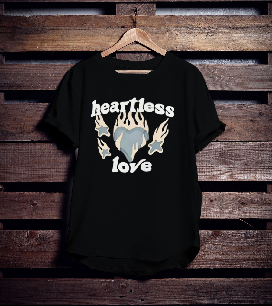 Heartless Love Flaming Heart And Stars T-Shirt