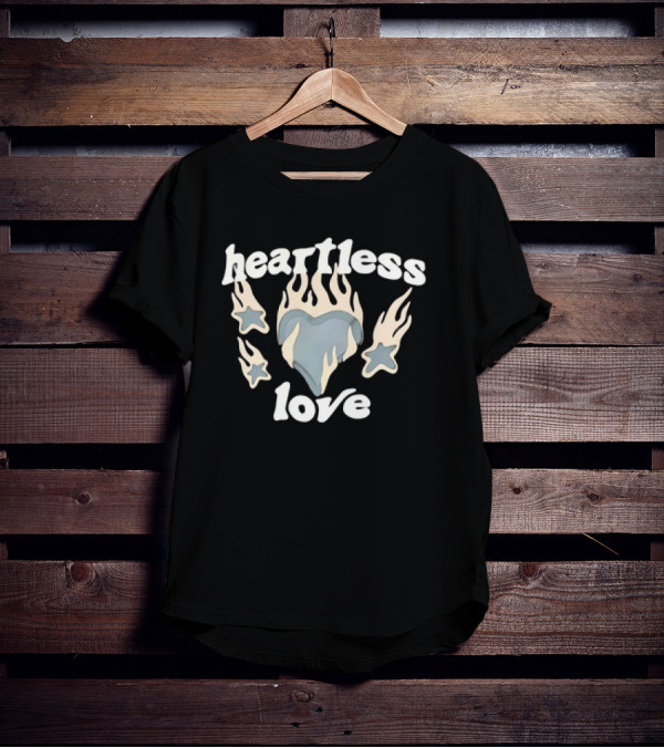 Heartless Love Flaming Heart And Stars T-Shirt