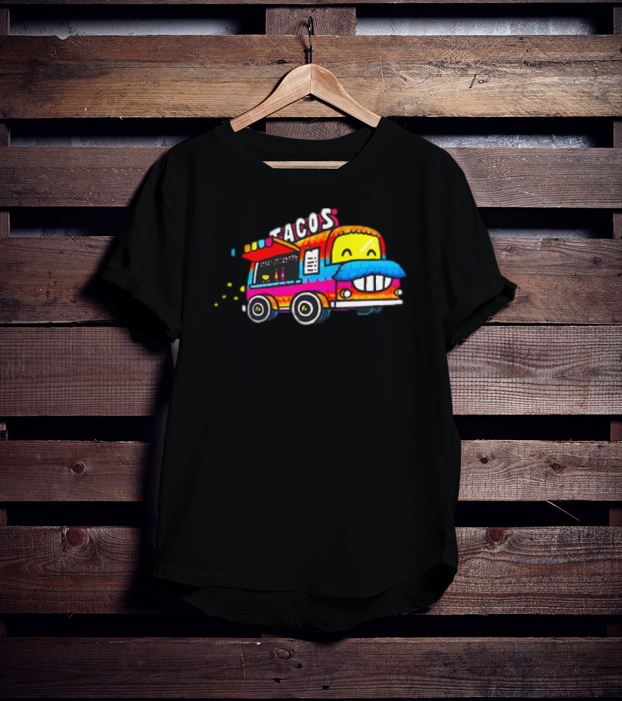 Tacos Tuesdays Colorful Food Truck With Happy Face T-Shirt