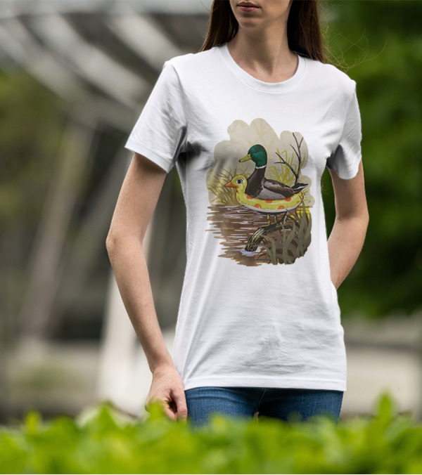 Duck In Training With Swim Ring By Pond T-Shirt