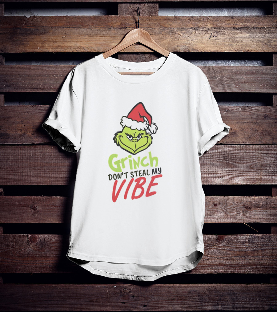 Grinch Don’t Steal My Vibe Christmas Santa Hat T-Shirt