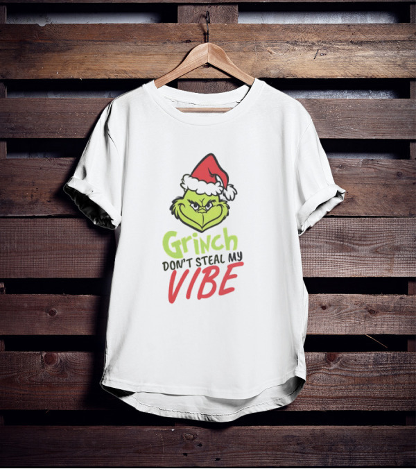 Grinch Don’t Steal My Vibe Christmas Santa Hat T-Shirt
