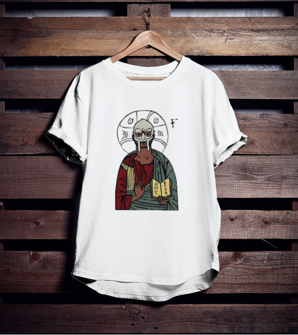 MF DOOM Cartoon Iconic Mask With Sacred Imagery And Open Book One Beer T-Shirt