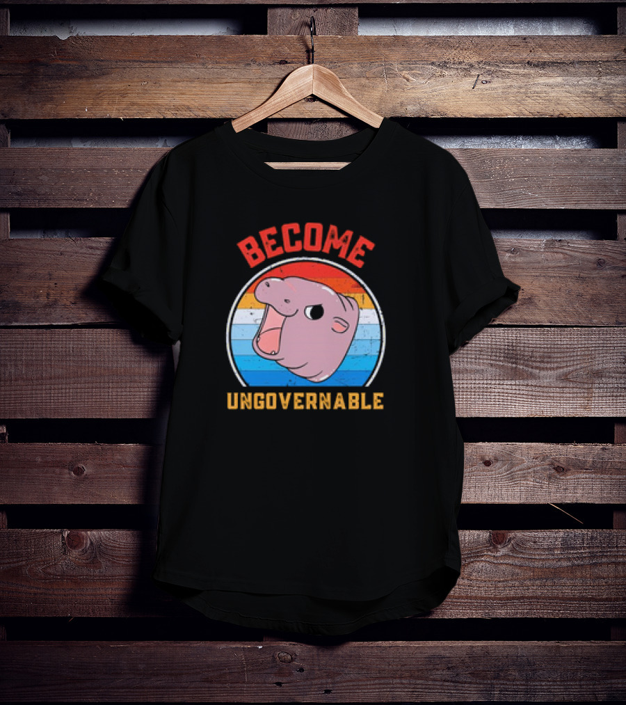 Become Ungovernable Moo Deng Vintage Hippo Retro Stripes T-Shirt