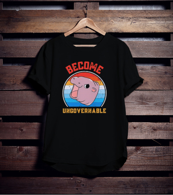 Become Ungovernable Moo Deng Vintage Hippo Retro Stripes T-Shirt
