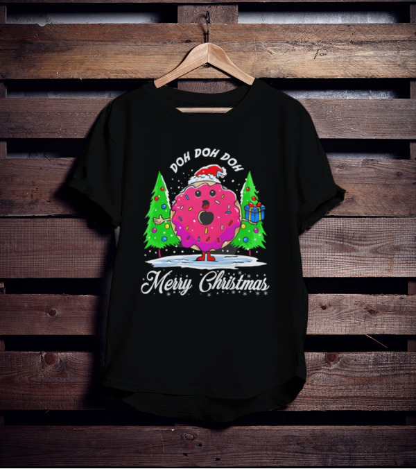 Doh Doh Doh Donut Santa Merry Christmas Snow Scene T-Shirt