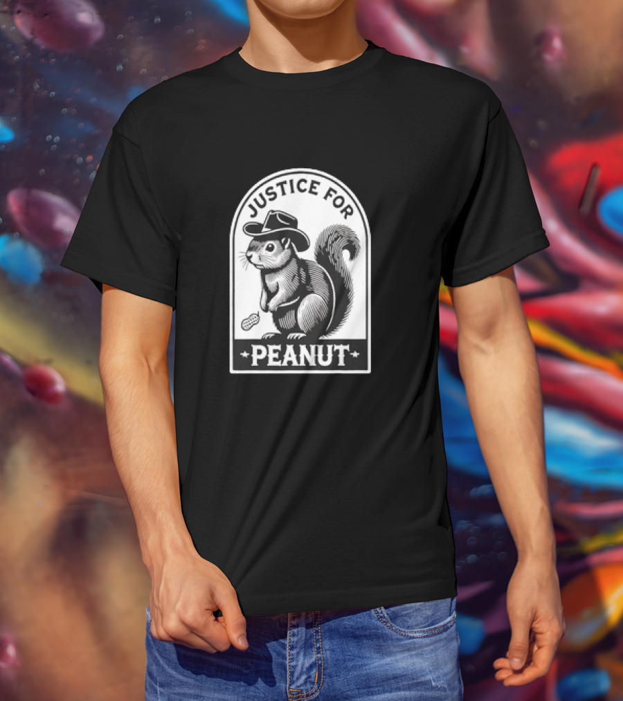 Justice For Peanut The Squirrel Funny Wanted Peanut Squirrel Retro Cowboy Hat T-Shirt