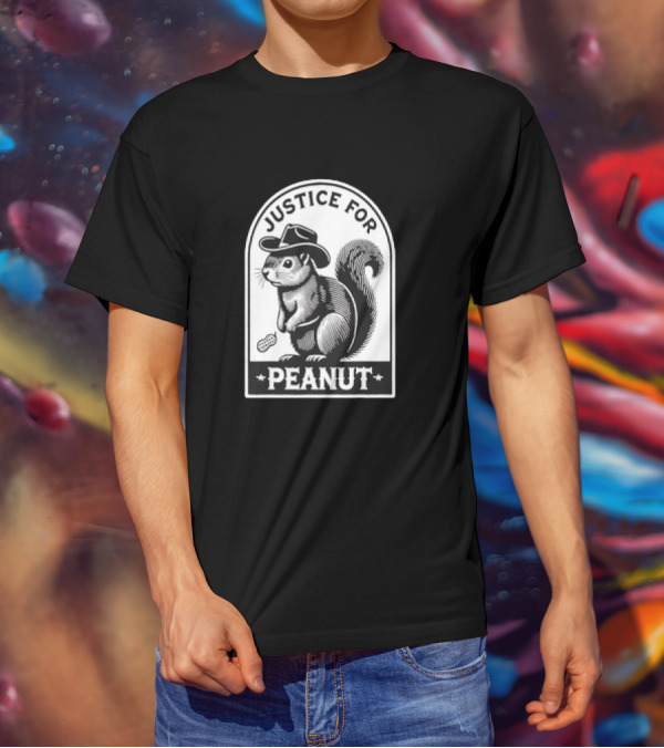 Justice For Peanut The Squirrel Funny Wanted Peanut Squirrel Retro Cowboy Hat T-Shirt