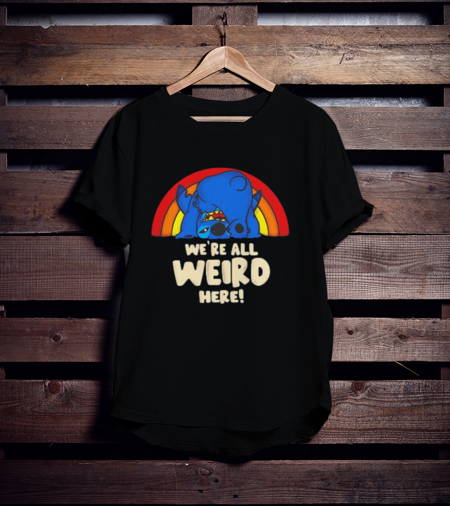 Stitch We're All Weird Here Rainbow T-Shirt