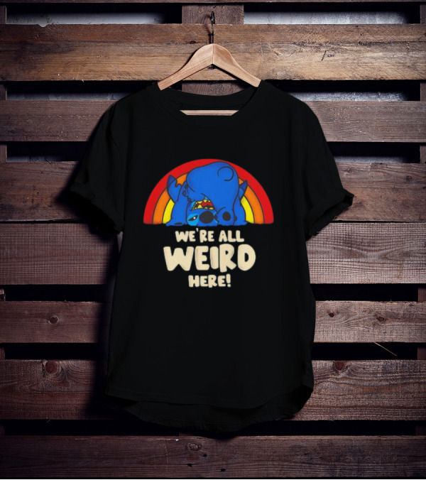 Stitch We're All Weird Here Rainbow T-Shirt