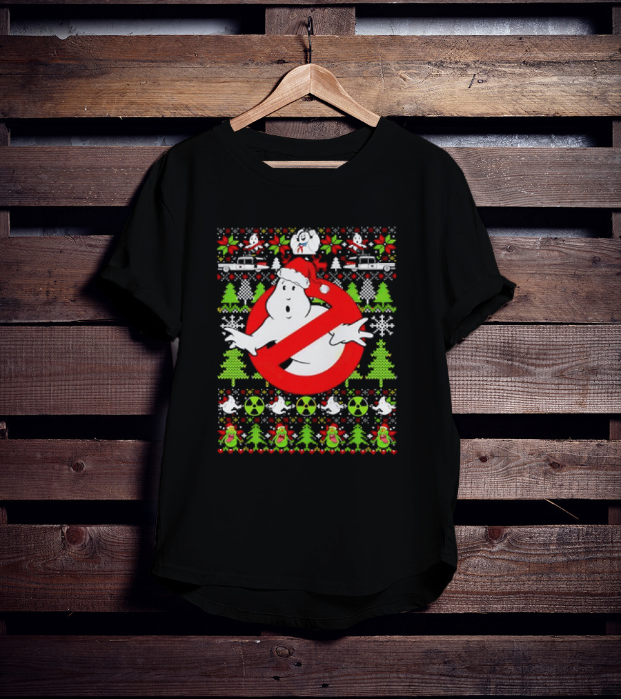 Ghostbusters No Ghost Symbol Christmas Sweater With Santa Hat And Ugly Sweater Icons T-Shirt