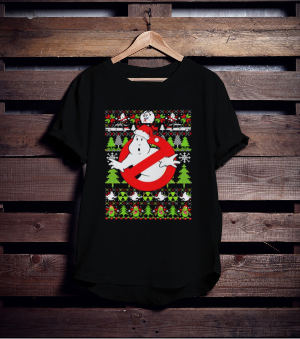 Ghostbusters No Ghost Symbol Christmas Sweater With Santa Hat And Ugly Sweater Icons T-Shirt
