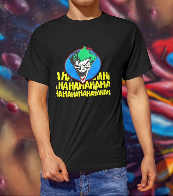 Joker DC Comics 1989 Hahahaha Vintage Iconic Laughing Face And Text T-Shirt
